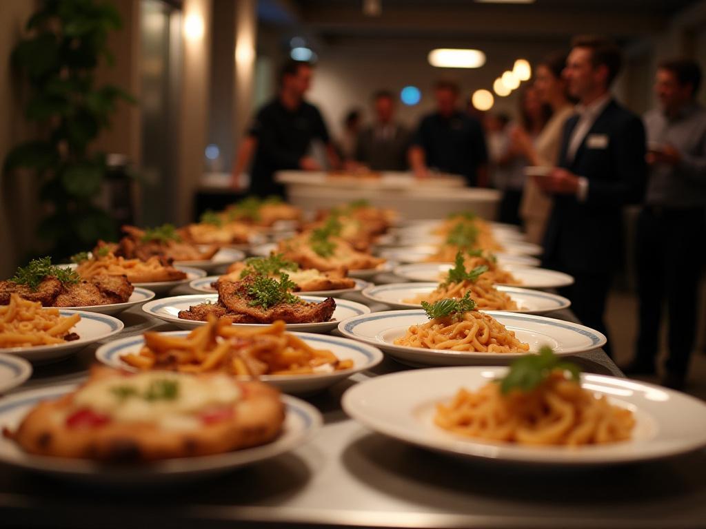 A professional catering setup by Mangrove Crust at a corporate event.